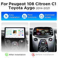 Radio Junsun con Carplay Inalámbrico y Android Auto para Peugeot 108, Citroën C1, Toyota Aygo Mk2 2014 2015-2021, Multimedia 2 Din, Autoradio