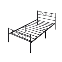 Lit double moderne Hengli en métal réglable, tailles Twin/Full/King/Queen, durable, garantie 1 an, portable, pour hôtel, chambre, appartement, école