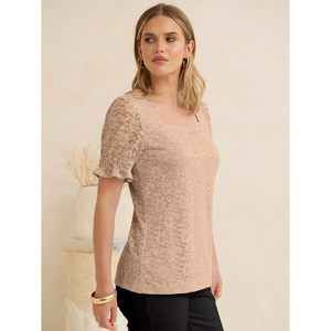 Women's Lace Square Neck <b>Blouse</b> Puff Sleeve Soft Top Elegant Vintage Sheer Layer Work Casual Spring Summer Fashion - Product Image 4