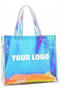 Sacs de shopping en PVC transparents holographiques à motif de lettres pliables avec logo personnalisé, fermeture à glissière, taille extra large - Product Image 3