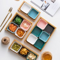 Square KTV Snack Compartment Plate Porcelain Platter with Stand Microwave Safe Minimalist Design Dry Fruit Nuts Sauce Dish