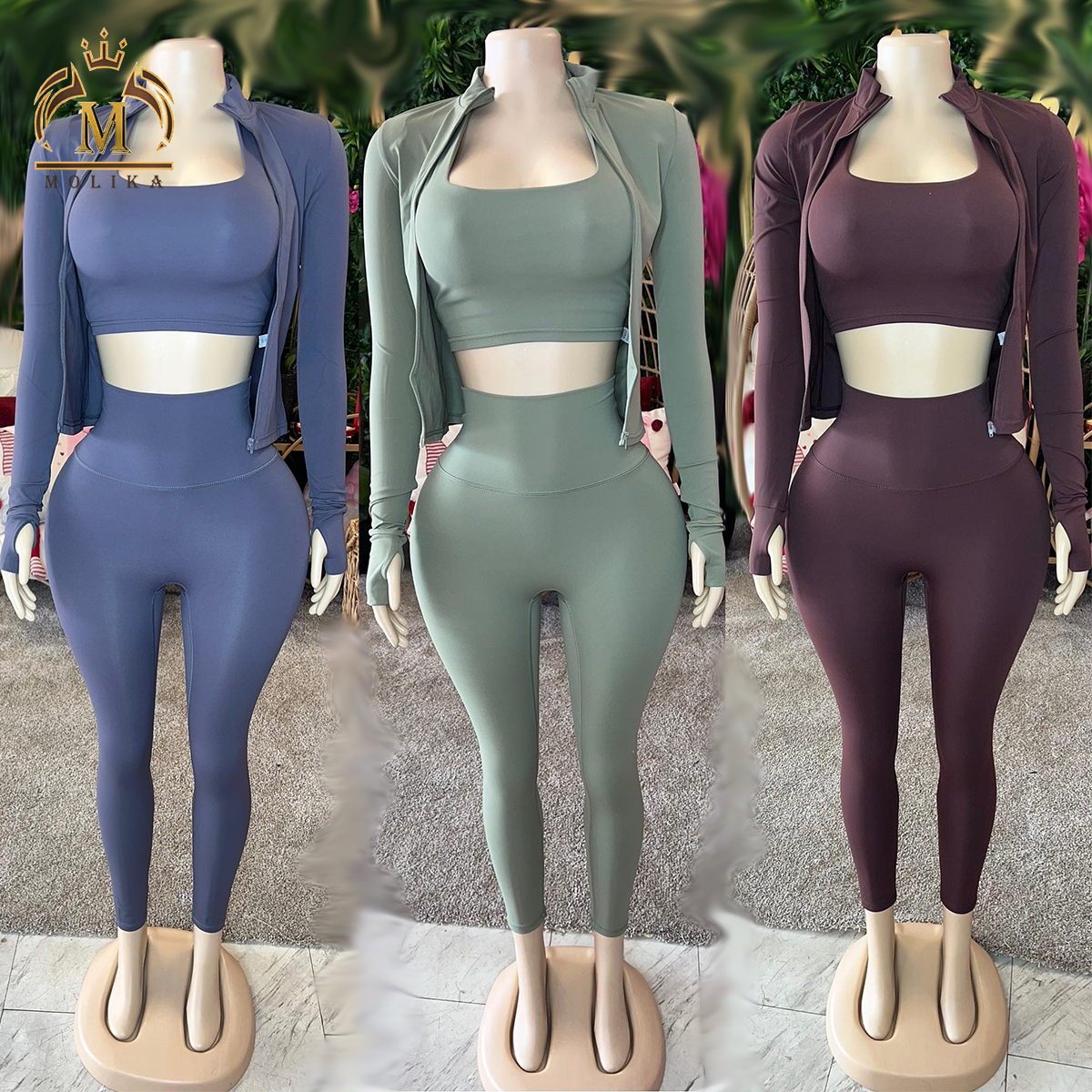 High Quality Women Yoga Set Long Sleeve Jacket +Bra Vest+Leggings 3 Piece Sets Workout Gym Jogger Set Women Three Piece Outfits