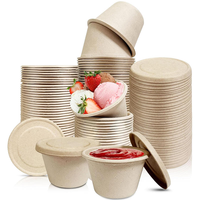 Gobelets jetables écologiques en bagasse de canne à sucre pour sauces, mini-récipients biodégradables de qualité alimentaire pour condiments avec couvercle