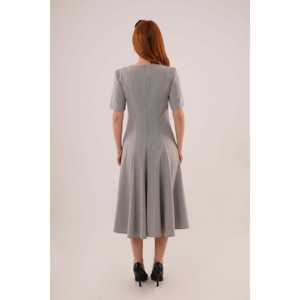 เดรสยาวสีเทาแขนสั้นขายส่ง พร้อมดีเทลการเย็บที่มีสไตล์ เหมาะสำหรับใส่ทำงาน - Product Image 1