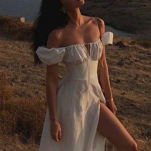 Robe midi d'été pour femme à fente haute avec manches bouffantes, ceinture à lacets à la française et imprimé numérique - Product Image 4