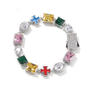 Hip Hop 10mm exquisito templario diamantes multicolores esmalte Cruz mezcla de piedras preciosas racimo colorido cadena pulsera collar - Product Image 2