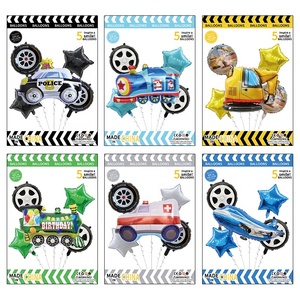 Nouveau véhicule de transport Film d'aluminium jouet ballon grue en forme de dessin animé, excavatrice, chariot élévateur Film d'aluminium 5 pièces ensemble - Product Image 5