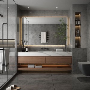Italian style minimalist rock slab integrated basin intelligent <b>mirror</b> <b>wall</b> hanging bathroom cabinet - Product Image 1
