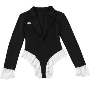 Viviblook Z0113BS01 Mono Corto Sexy para Mujer, Cuello en V, Ajustado, Manga Larga, con Encaje, Estilo Mini Traje - Product Image 6