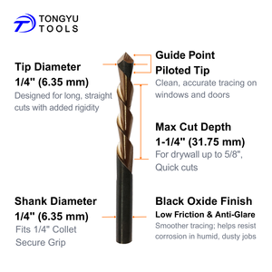 1/4 "vách thạch cao cửa sổ và cửa cắt ra Zip bit, hướng dẫn điểm nặng downcut xoắn ốc HSS Router bit cho tấm thạch cao cắt nhanh - Product Image 2