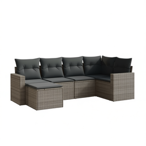 Conjunto de Sofás Modulares de Ratán PE Gris para Jardín, Muebles de Exterior para 6 Personas, Diseño Contemporáneo - Product Image 1