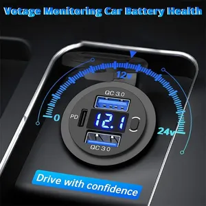 Chargeur USB à trois ports 12V/24V, double prise USB 18W QC 3.0 et 20W PD USB-C pour voiture et moto avec voltmètre et interrupteur d'alimentation - Product Image 6