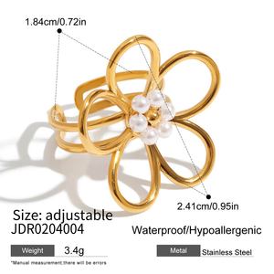 Anillos de Acero Inoxidable Chapados en Oro de 18K al por Mayor, Anillos Ajustables con Diseño de Flor Hueca, Elegantes y Bohemios, Anillos Apilables de <span class=keywords><strong>Moda</strong></span> para Mujer - Product Image 6