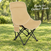 Chaise de camping pliable à dossier haut kaki avec structure en acier et sac de transport