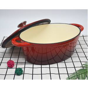 Cacerola de Hierro Fundido Esmaltado de Color Rojo, Forma Irregular, con Tapa, Diseño Europeo, 23 cm de Diámetro, Apta para Gas e Inducción - Product Image 4