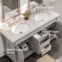 Meuble de salle de bain moderne et simple, à poser au sol, en MDF et bois massif, finition laquée, avec dessus en marbre artificiel