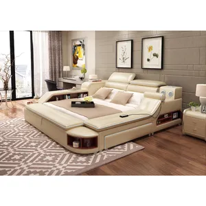 特大床卧室套装美国基地意大利现代天鹅绒软垫储物现代中国现代白色皇家特大床