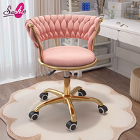 Chaise pivotante confortable de haute qualité pour salon de manucure avec roulettes, base à cinq pieds plaquée or, tabourets de salon en flanelle