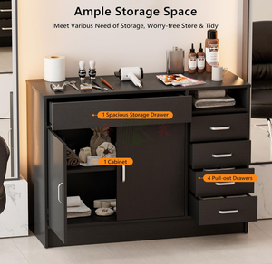 Gabinete <span class=keywords><strong>de</strong></span> Almacenamiento Negro para Salón con Cinco Cajones, Organizador Independiente para Peluquería, Compartimento Grande y Estante Abierto - Product Image 3