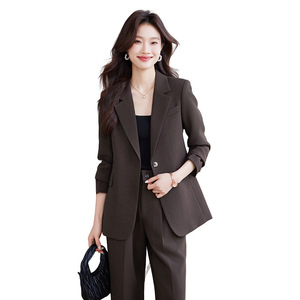Women's Suit Set Solid Color Two Piece Wide Leg Pants Anti Wrinkle Casual Style Spring Autumn 2025 - Product Image 5