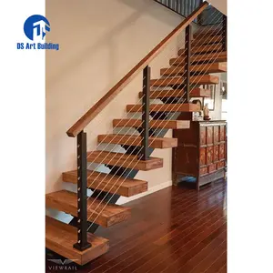 DS现代室内木材台阶不锈钢栏杆楼梯设计