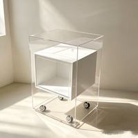 Chariot roulant en acrylique avec cadre transparent, table d'appoint cube noir, chariot de salon, chariot mobile multifonctionnel
