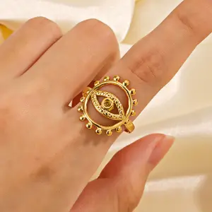 Neuankömmling Evileye verstellbare Ringe trüben frei 18 Karat vergoldeten Edelstahl Schmuck Online Ring Store