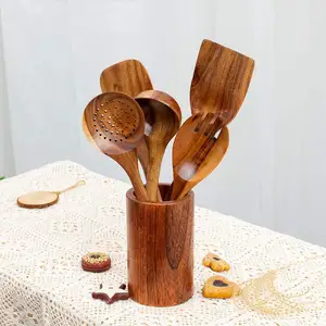 Soporte de madera para utensilios de cocina, accesorio de madera de Acacia Natural