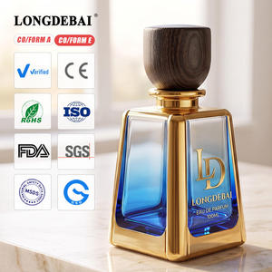Botella de Perfume Elegante de Primera Calidad, 50ml 100ml, Botella de Perfume Vacía de Vidrio de Lujo con Marco Dorado y Tapa con Textura de Madera - Product Image 1