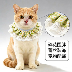 Bavoir pour chat style princesse avec dentelle à motif floral, accessoire pour animaux de compagnie toutes saisons - Product Image 4