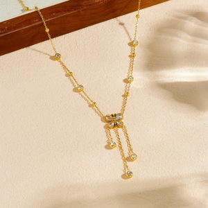 Korean Style Butterfly Rhinestone Pendant Tassel Chain Gold Plated Necklace For Party Daily Wear - Product Image 2