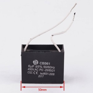 Condensador de película Cbb61 6uF 450V CA para arranque de ventilador con cableado - Product Image 2