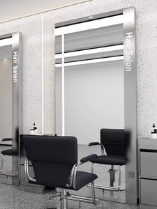Miroir <span class=keywords><strong>de</strong></span> salon <span class=keywords><strong>de</strong></span> coiffure, rond, simple face, en acier inoxydable, mural, éclairé, pour salons <span class=keywords><strong>de</strong></span> coiffure - Product Image 2