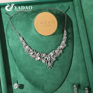 Роскошный набор ювелирных изделий Yadao с двумя отдельными дверями, зеленая кожа, деревянная бижутерия, логотип для браслета, колье, ювелирная коробка - Product Image 2