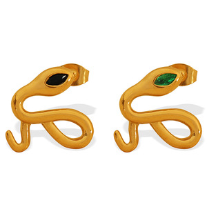 Pendientes con Forma de Serpiente, Chapados en Oro de 18K, con Piedra Verde, Diseño Animal, Joyería de Moda - Product Image 5
