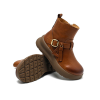 Bottines en daim bruni à lacets pour femmes avec doublure en cuir véritable, confortables et respirantes, style cowboy