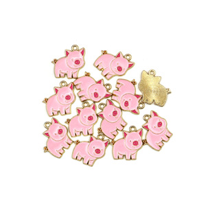 Abalorios de aleación de zinc con forma de cerdo rosa para hacer pulseras, 17,5x18 mm, acabado con efecto de goteo de aceite, F0121 - Product Image 4