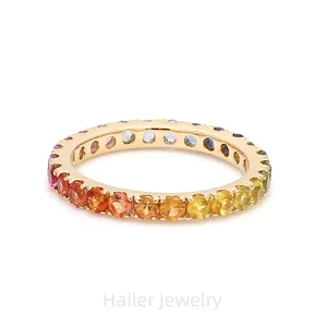 Hailer joyas gemstone lab sapphire silver jewelry 925 rainbow 14k gold eternity wedding band ring per le donne