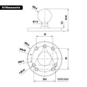 VINmounts adaptateur de base universel 1" à rotule en aluminium CNC pour support de navigation mobile - Product Image 2