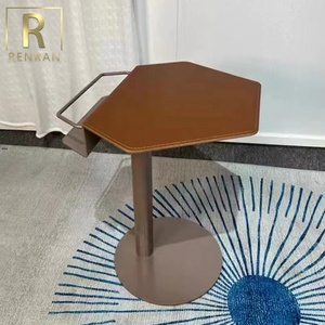 Table d'appoint intelligente moderne bon marché pour meubles de salon selle orange cuir métal ordinateur portable petites tables d'angle - Product Image 6