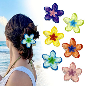 Pinza para el pelo con diseño de flor degradada y plato de huevo multicolor para un peinado creativo y dulce - Product Image 1