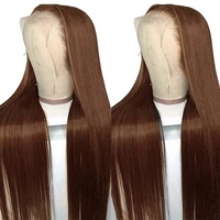 Wig Rambut Asli Manusia Warna Cokelat Kemerahan 13x4 HD Lace Front Ombre Bone Straight Raw Brazilian Human Hair Glueless Frontal Wigs