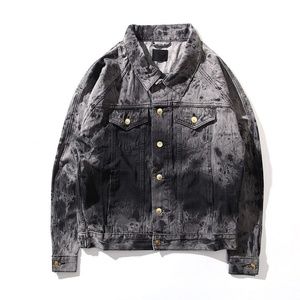 OEM Wholesale Guangzhou Male Oversized Bleached <b>Denim</b> Jacket <b>Coat</b> Custom Mens Acid Washed Bomber Jean Jackets - Product Image 1