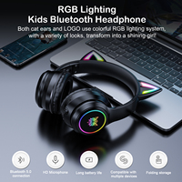 Auriculares Inalámbricos para Juegos Onikuma B90 RGB con Orejas de Gato, BT5.1, Negros, con Luces LED y Micrófono, Auriculares Inalámbricos para PC