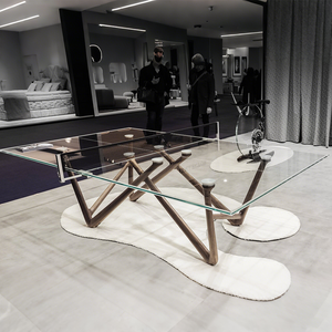 Table de ping-pong moderne de luxe pour intérieur, en verre trempé, avec pieds en bois de frêne massif, 274 cm, prête pour les tournois, multi-usages - Product Image 2