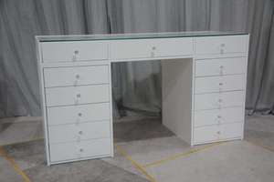 Tocador moderno con cajones, en blanco y negro, para dormitorio, con espejo con luces LED para salón - Product Image 6