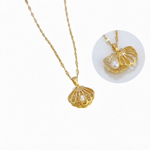 Collier pendentif en perle de coquillage plaqué or, chaîne à maillons, bijoux rétro à la mode pour femmes, cadeaux de fête - Product Image 1