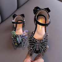 Filles d'été Sandales Mode Paillettes Strass Arc Filles Princesse Chaussures Bébé Fille Chaussures Talon Plat Sandales Taille 21-36