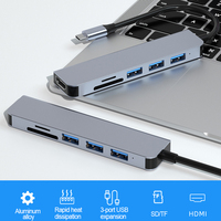 Hub USB C 6 en 1, HDMI 4K, USB 3.0, 2 USB 2.0, Lector de Tarjetas SD y TF, Adaptador Tipo C, Base de Conexión para Laptop, Teléfono Android y TV