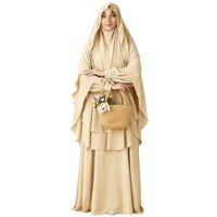 Robe de prière musulmane pour femme, grande taille, coupe ajustée, manches longues, respirante, 100% polyester, couleur unie, longueur cheville, pour l'Aïd et le printemps